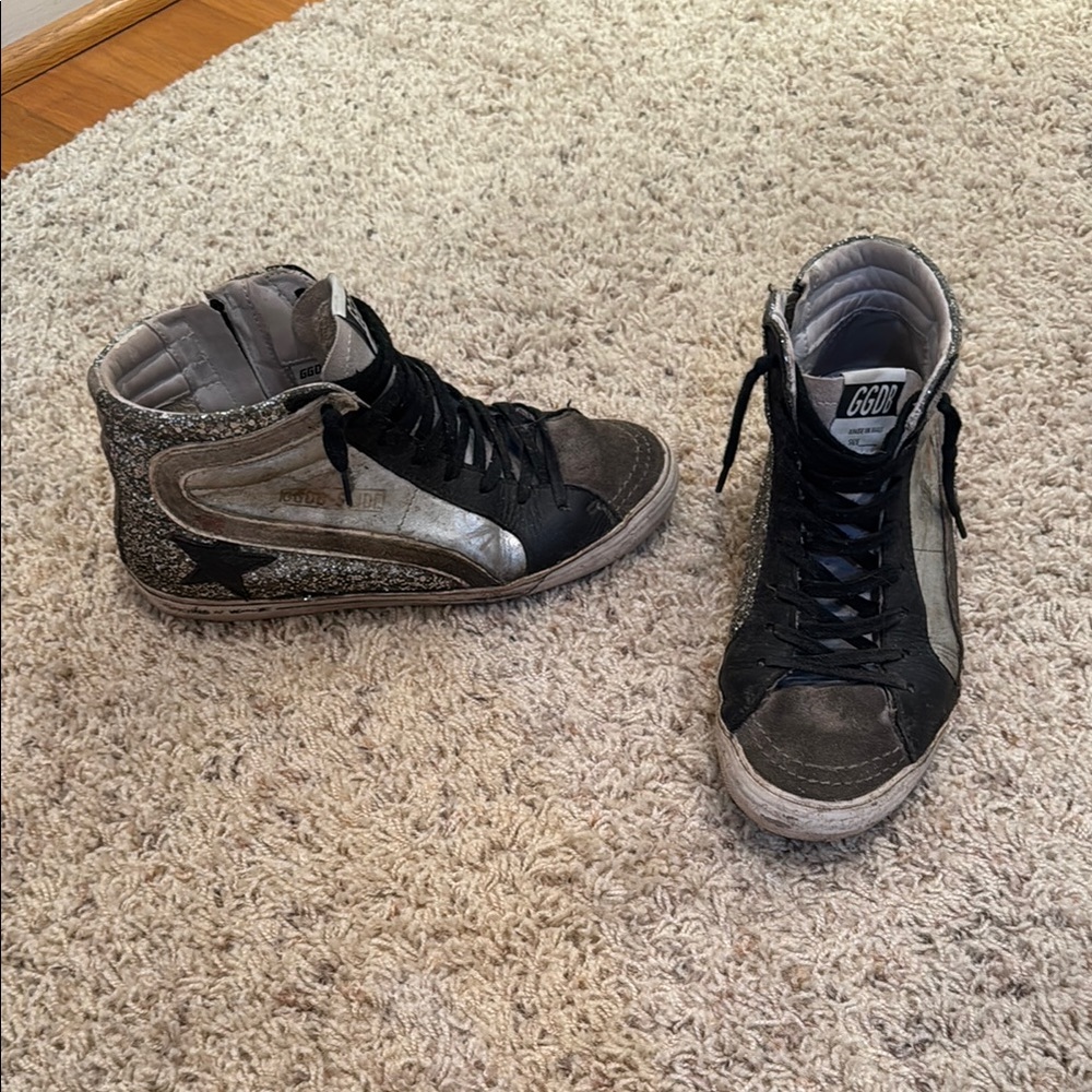 Golden Goose Black and Silver Sneakers Stylish Comfort